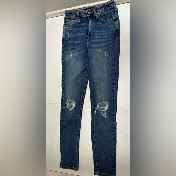 Forever 21 stretch high rise skinny jeans with holes in knees‎ stretchy size 26 - Picture 2 of 7